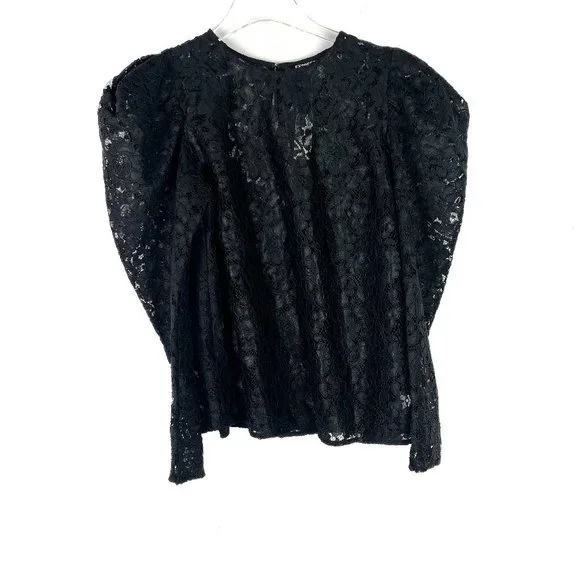 NWT Express Lace Puff Sleeve Top Black Size Small S NEW $88 - Picture 2 of 16